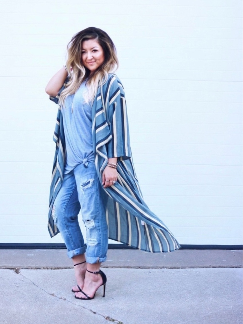 LuLaRoe Blue Striped Shirley Kimono NWT